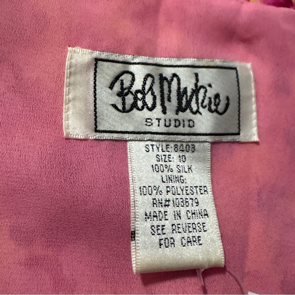 Y2K Bob Mackie Pink Yellow Floral Silk‎ Dress - Picture 7 of 7
